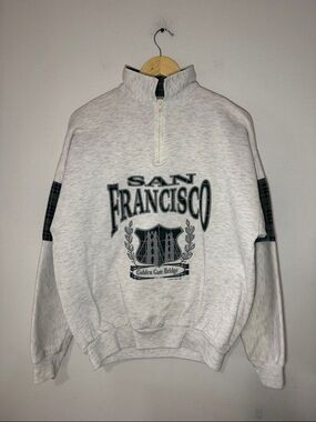 Vintage San Francisco Golden State Bridge Quarter Zip Sweater / 1993 / Large